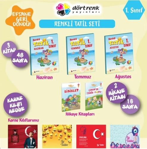 Dörtrenk 1. Sınıf Yaz Tatil Kitabı Seti 5 Parça KARNE KILIFI HEDİYE